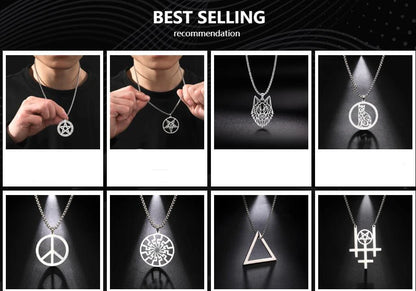 HLSS066 Evil Satanic symbols vectors Royalty Pentagram Baphomet Goat Head Black Star Talisman Stainless Steel Pendant Necklace