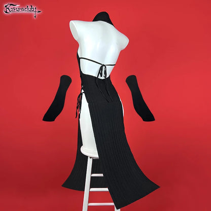 KORURACLUB Sexy Women heart Turtleneck sweater Soft knitted cheongsam long Backless dress
