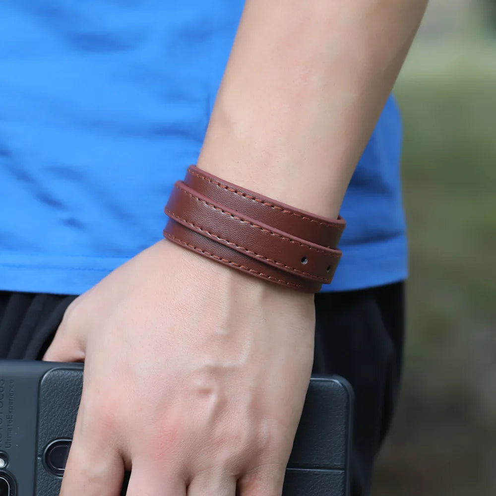 VOQ Punk Vintage Multi-layer Leather Bracelets Bangles Wide Wrap Bracelet for Men Friends Locomotive Fashion Jewelry Gift