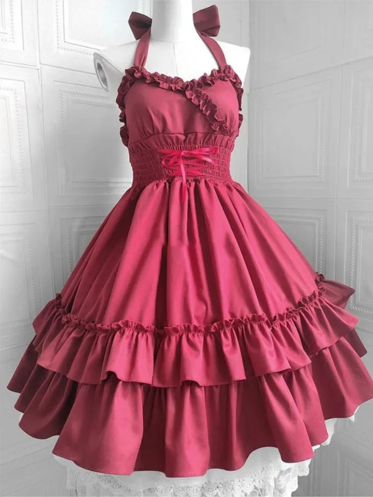 Summer Classical Elegant Suspender Dress Lolita Solid Kawaii Lolita Retro Soft Girl Tea Party JSK Suspender Dress