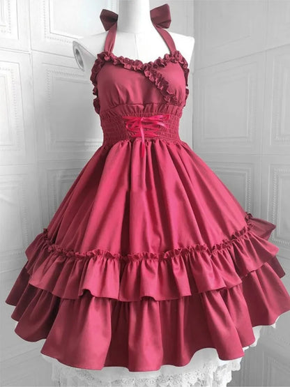 Summer Classical Elegant Suspender Dress Lolita Solid Kawaii Lolita Retro Soft Girl Tea Party JSK Suspender Dress