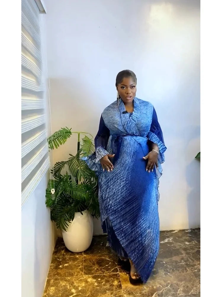 EGRM Miyake Pleated Robe Plus Size Women's Dresses Sets Fashion Strapless Skirt Cardigan Trench Coat Party Dress 2-Piece Set