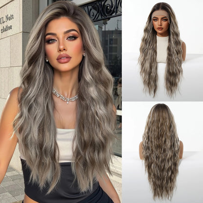 EASIHAIR Long Wavy HD Lace Front Synthetic Wigs for Women Natural Wave Blonde Wigs With Dark Roots 13*6 Lace Wigs Heat Resistant