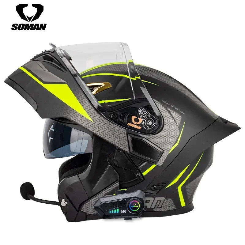 SOMAN Modular Helmet Flip Full Face Motorcycle Helmet Dual Visor Lens Racing Casco casque moto approved 오토바이핼멧