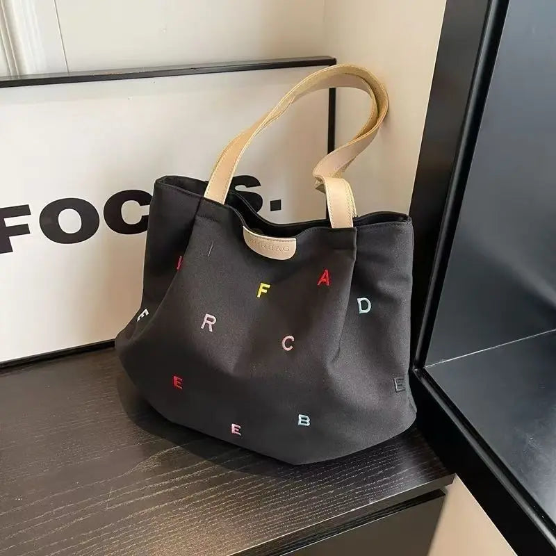 Large Capacity Canvas Bag - Trendy Embroidered Letter Handbag for Girls, Small and Fresh Student Crossbody Tote Bag