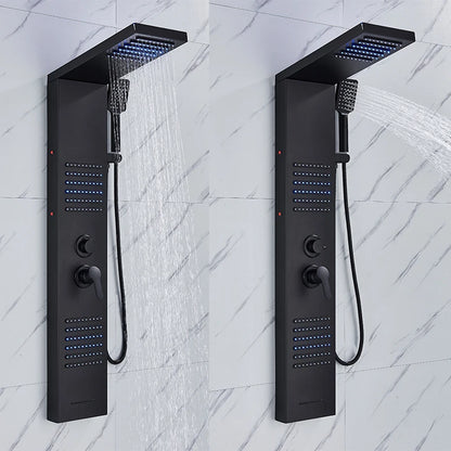 Black LED Shower Panel Tower System Rain Waterfall Shower Column Hydroelectricity Massage Body Spa Bath Shower Faucet Mixer