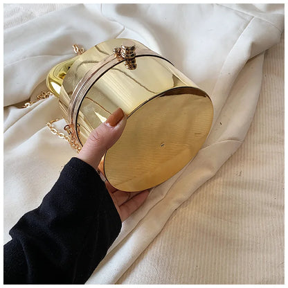 Gold Box Handbag Fashion Shiny Women Bag Party Evening High Quality Clutch Hand Bags For Women Metal Chain Messenger Purse