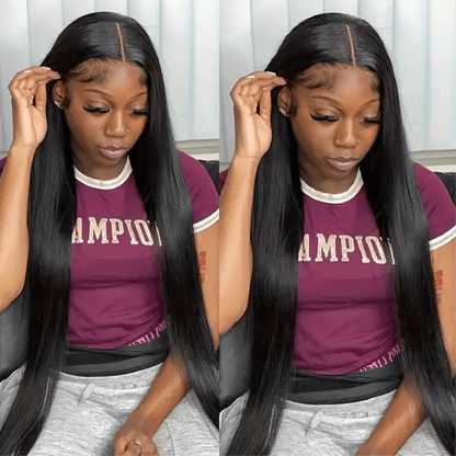 13×6 Lace Frontal Wig Straight 38 Inch 13×4 Brazilian Human Hair Pre Plucked Front Natural Black For Women 180 Density Sale