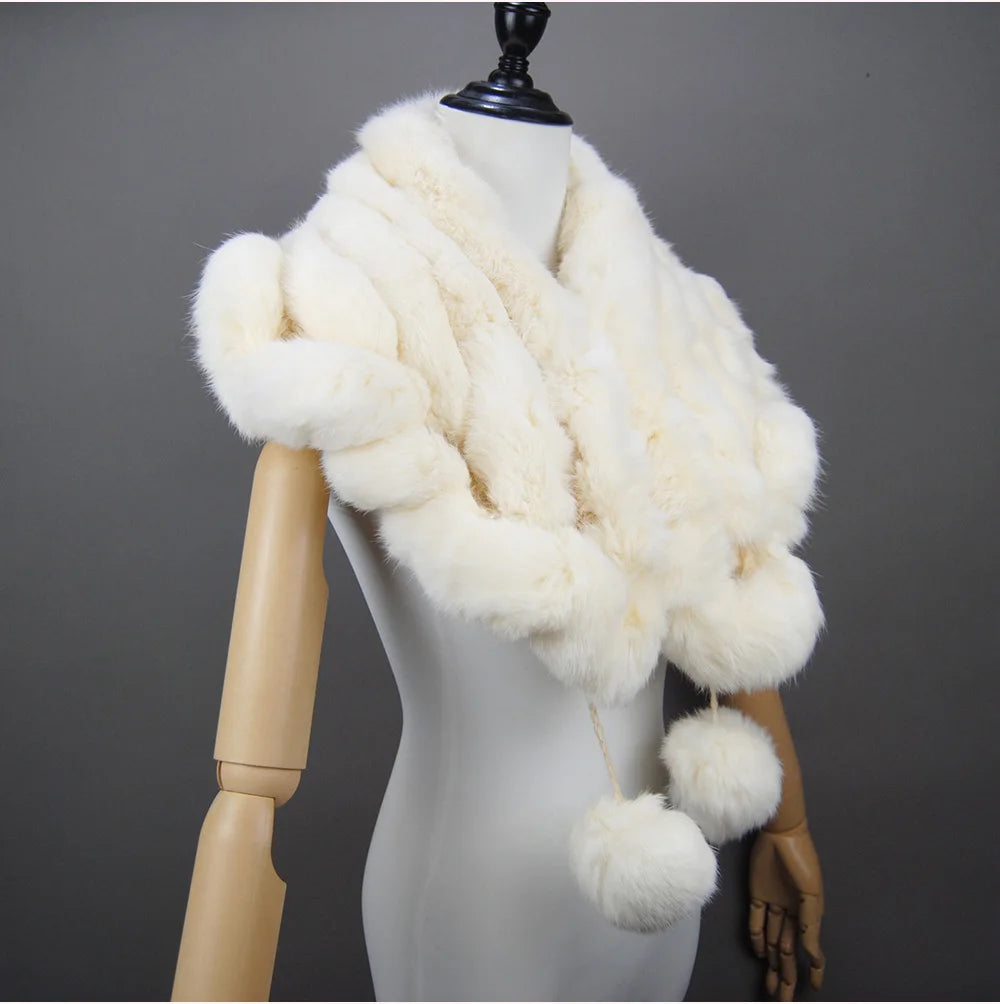 New Lady Winter Real Rabbit Fur Scarf Natural Warm Soft Rabbit Fur Shawl Women Fashion Outdoor Knit 100% Real Rabbit Fur Scarves