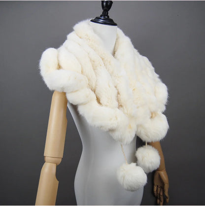 New Lady Winter Real Rabbit Fur Scarf Natural Warm Soft Rabbit Fur Shawl Women Fashion Outdoor Knit 100% Real Rabbit Fur Scarves