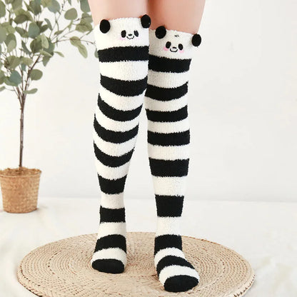 Japanese Girl Animal Modeling Knee Socks Striped Cute Compression Autumn Winter Warm Sock Kawaii Cozy Long Thigh High Socks