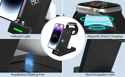 3 in 1 Wireless Charger Stand Fast Charging Station - for iPhone 17-12/X Apple Watch AirPods Samsung Galaxy S25/S23/S22 Charger