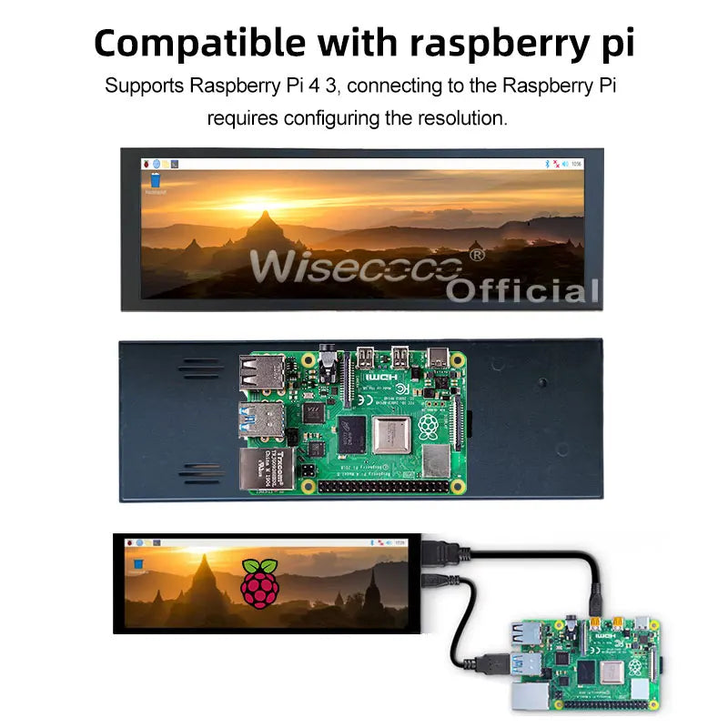 Wisecoco 14 Inch 4K 3840X1100 Aida64 IPS LCD Monitor Ultrawide PC Secondary Gaming Console For Raspberry Pi5 7.8''/8.8''/12.6''