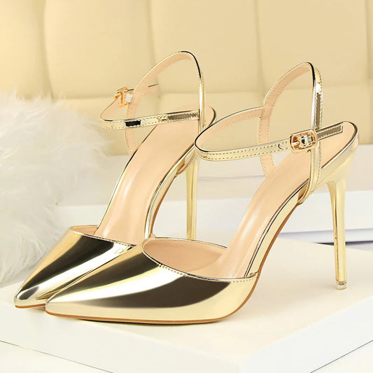 Fashion Buckle Strap Pumps Women Sexy Pointed Toe Shallow High Heels Sandals Prom Wedding Party Stripper Shoes Tacones Mujer