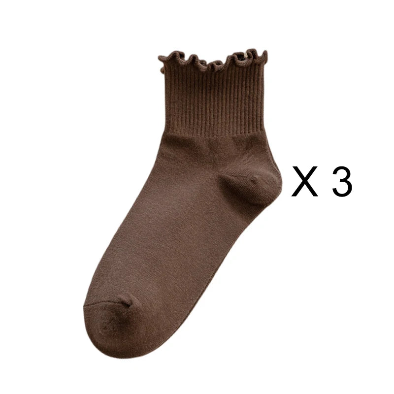3 Pairs/Lot Cute Socks For Women New Japanese Style Breathable Girls Short Socks Kawaii Solid Socks Frilly Ruffle Socks Casual
