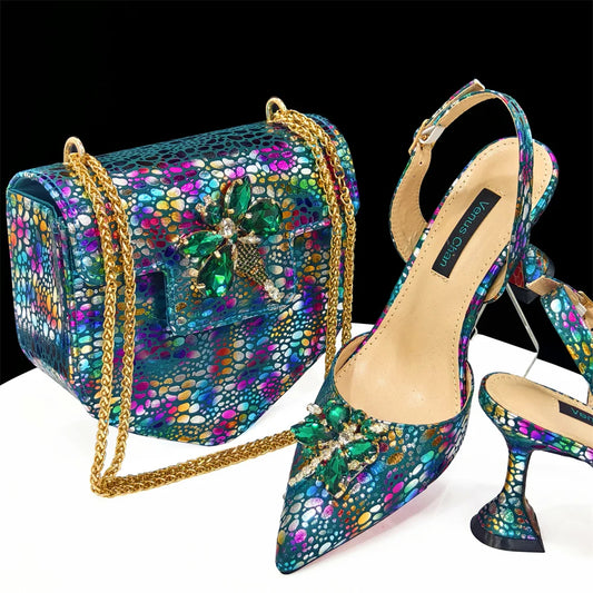 doershow New Arrival African Wedding Shoes and Bag Set gold Color Italian Shoes with Matching Bags Nigerian lady party  HDF1-12