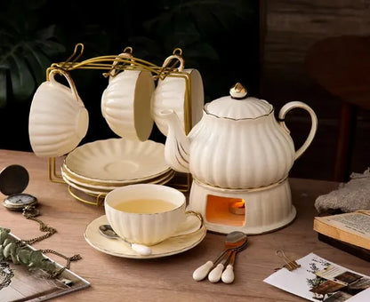 British Handle Ceramic Glass Teapot With Candle Heating Base Set European Porcelain Coffee Pot Afternoon Tea Home Decoration