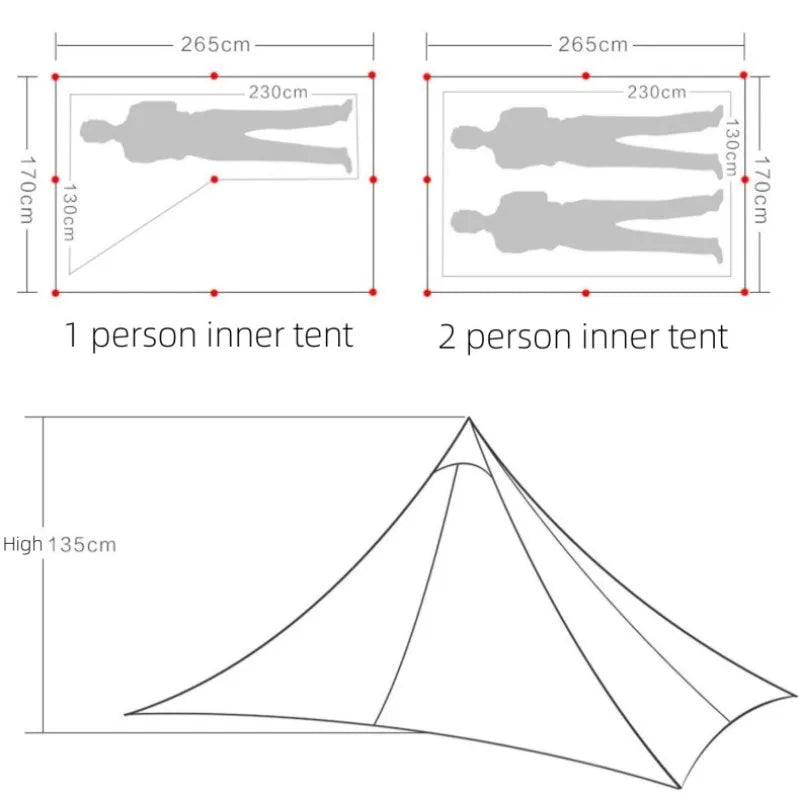 ASTA GEAR Fengyin2 Pyramid Tent Outdoor Ultralight 20D nylon Tent Camping Windproof Hiking Backpacking