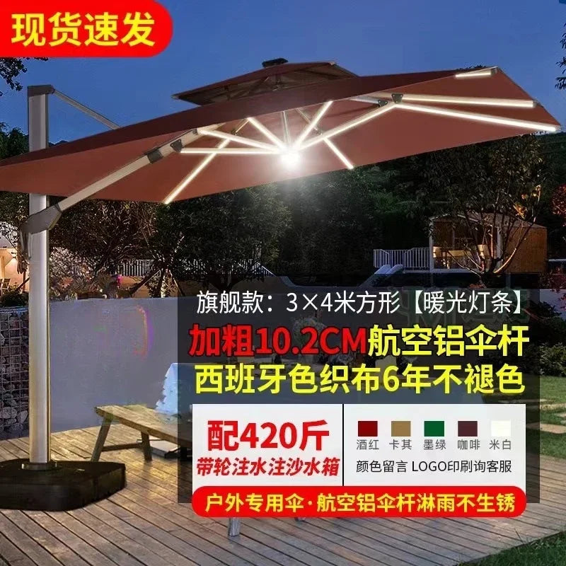 Garden Parasol Large Beach Patio Picnic Umbrella Patterned Outdoor Patio with Led Light Solar Base Wholesale Dropshipping