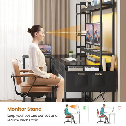 55" L Shaped Gaming Desk, Gaming Desk with Hutch & Drawers, Corner Computer Desk with Shelves and Storage, Customized