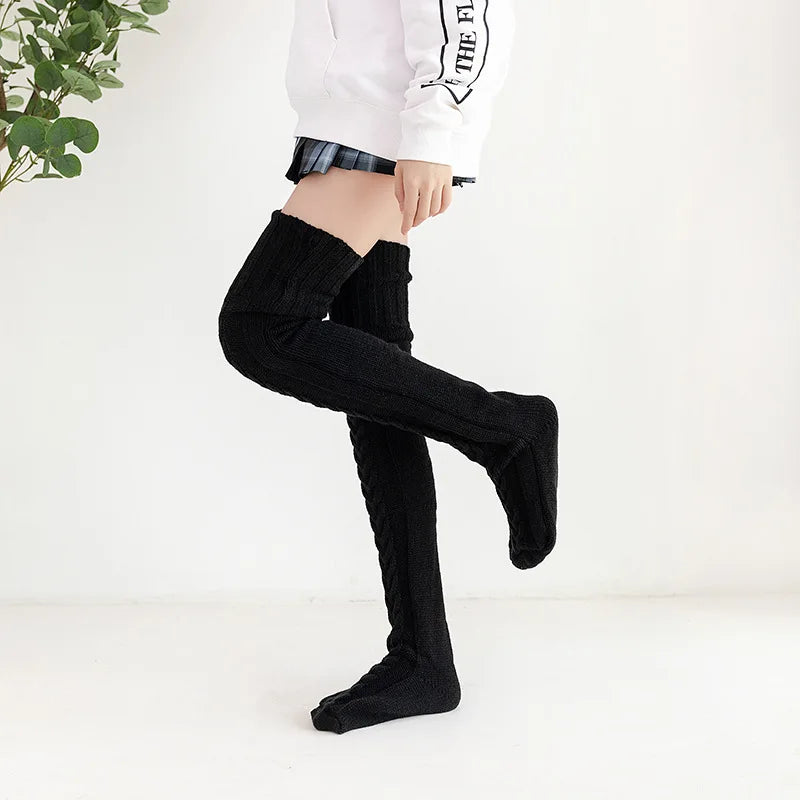 Women Winter Warm Breathable Long Johns Mohair Knee Length Knitted Wool Stretch High Sockings Femboy Leg Warmers Kawaii Clothes