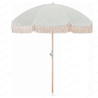 2m yellow striped umbrella with tassels, outdoor shade, beach umbrella, courtyard camping, sun protection