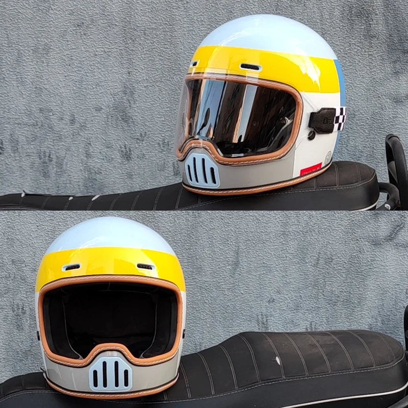 ORZ Retro Motorcycle Helmet Full Face Cruising Motorcycle Helmet Four Seasons Couple Street Pig Nose Helmet DOT Approved 729