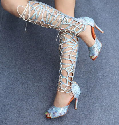Ladingwu High-end Custom Material Fish Scale Texture Women Dance Shoes Sexy Pole Dance Boots Ladies Wedding Ballroom Shoes