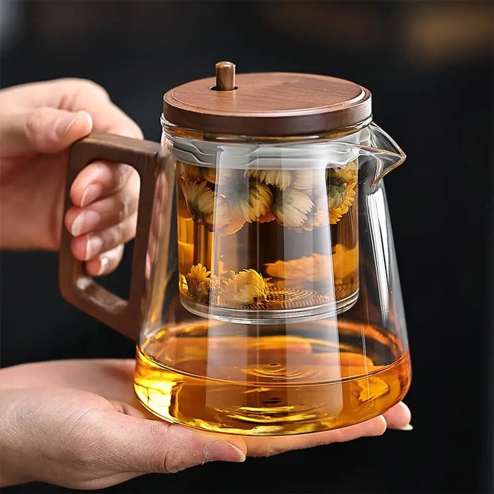 Creative Tea separation Glass Teapot 650ML Heat Resistant Lazy Kungfu Drip Teapot Transparent Press Control