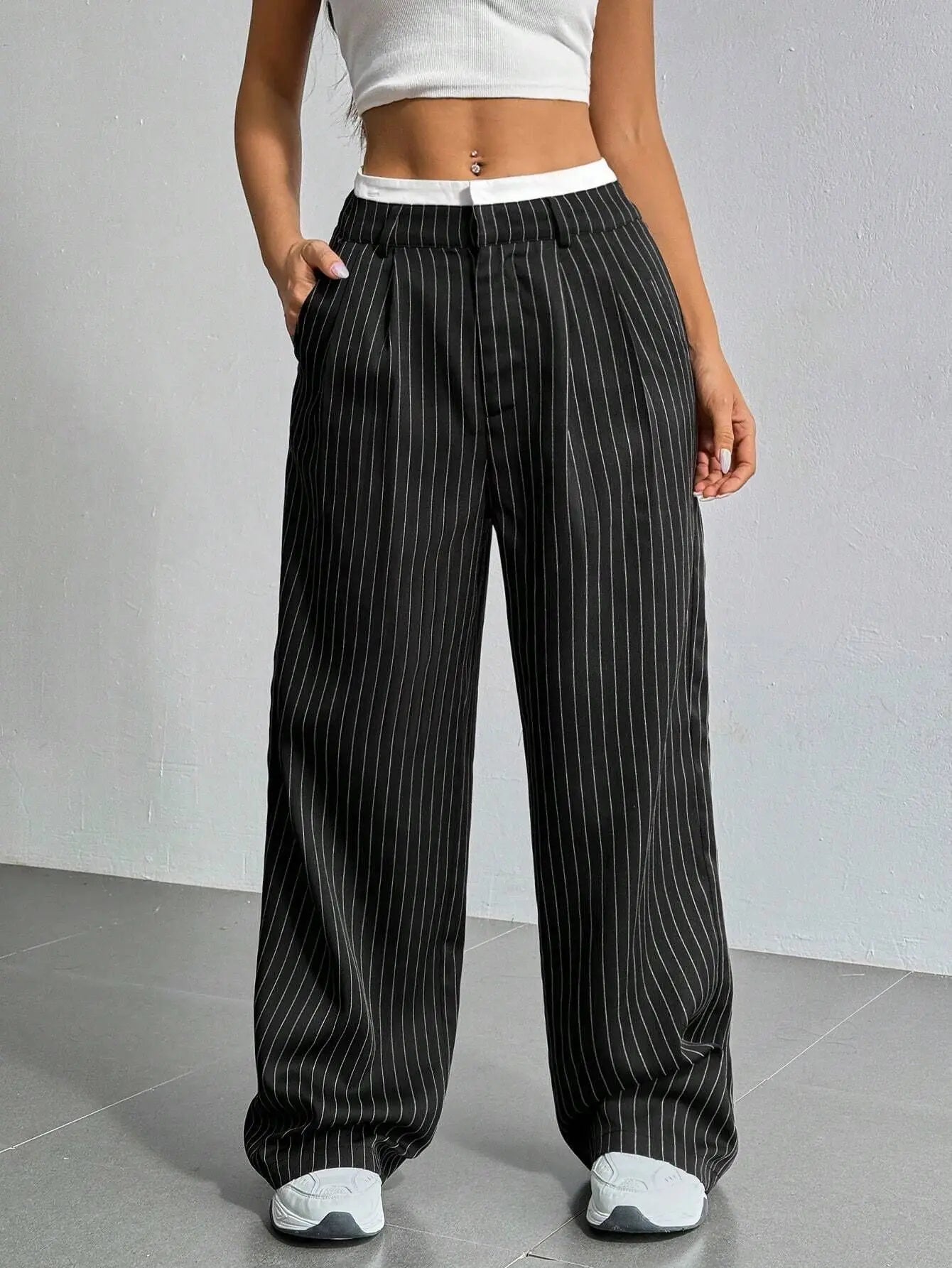 Fashion Pants Women's Stripe Straight Pants 2024 Autumn Winter High Waisted Casual Suit Pants Office Lady Women Trousers Bottoms