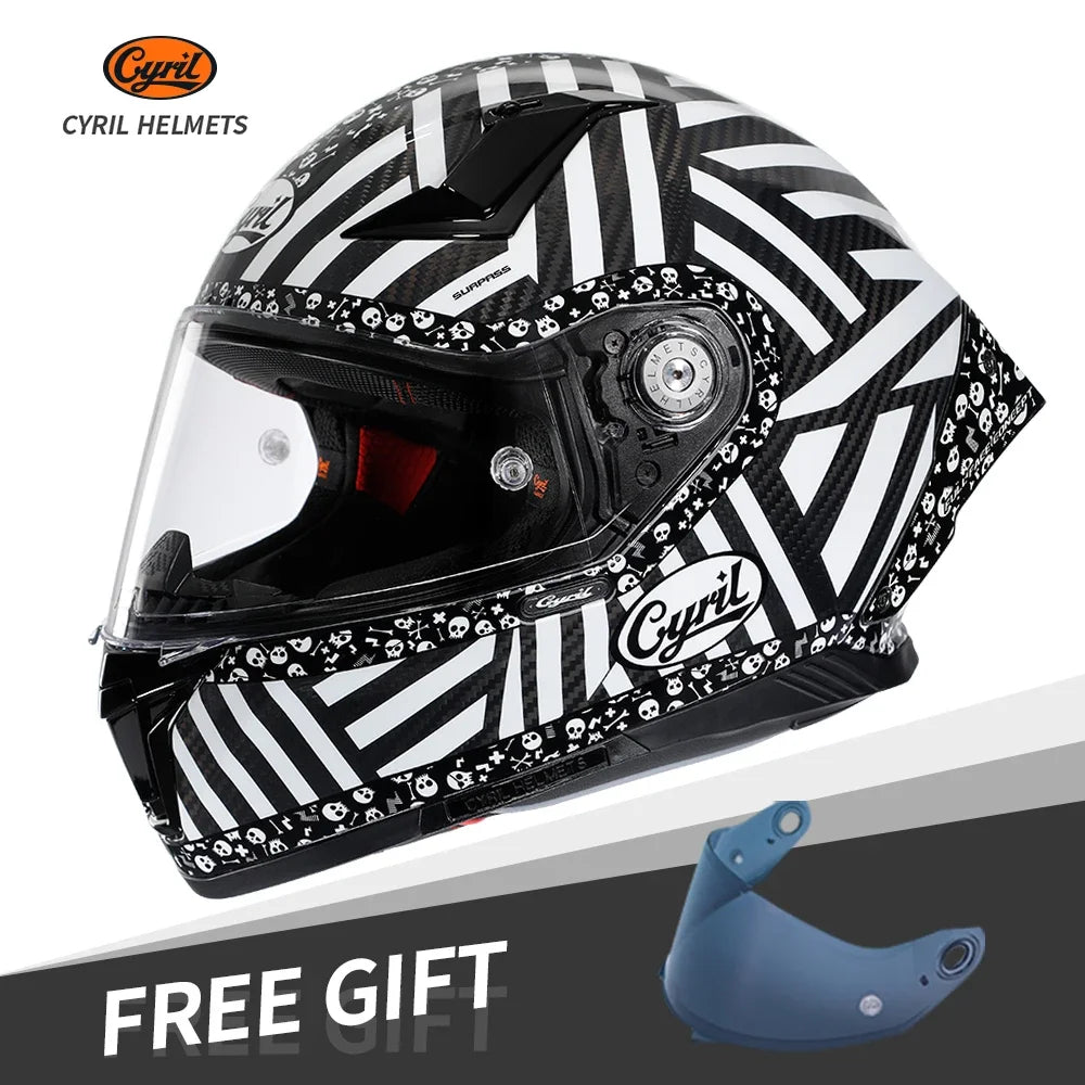Unisex Lightweight Carbon Fiber Kevlar Full Face Motorcycle Street Bike Helmets Racing Helmet DOT ECE Approved CYRIL Casque Moto