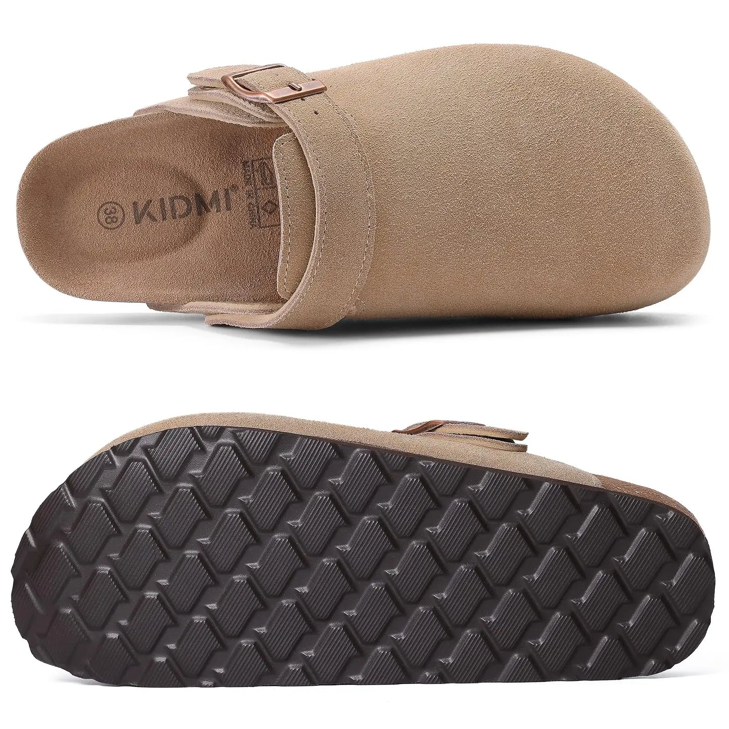 Crestar Women's Suede Clogs Lady Fashion Buckle Leather Mules Comfort Cork Footbed Potato Shoes with Arch Support Beach Sandal