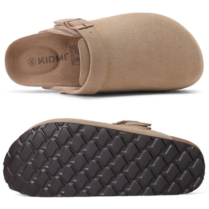 Crestar Women's Suede Clogs Lady Fashion Buckle Leather Mules Comfort Cork Footbed Potato Shoes with Arch Support Beach Sandal