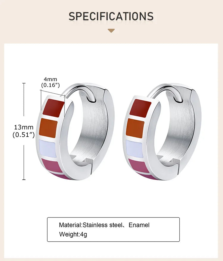 LGBT Rainbow Huggie Hoop Earring for Leibian Gay, Pride Flag Hinged Ear Piercings, Stainless Steel Jewelry