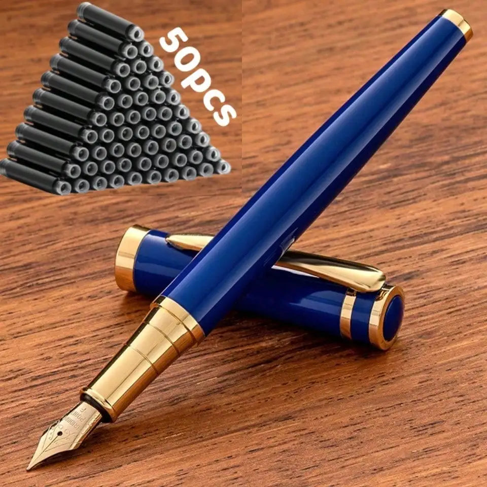 51-Piece Set (1 Pen + 50 Ink Cartridges), 0.5mm Tip, Iridium Nib, Stainless Steel Pen Body, Suitable for Calligraphy, Elegant and High-End, Luxurious and Noble, Suitable for 2.6mm Diameter, Student Stationery, Gifts, Valentin