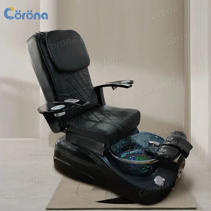 Spa Pedicure Chairs Luxury Nail Salon Reclining Electric Foot Spa Chair Black Pedicure Chair No Plumbing for Sale