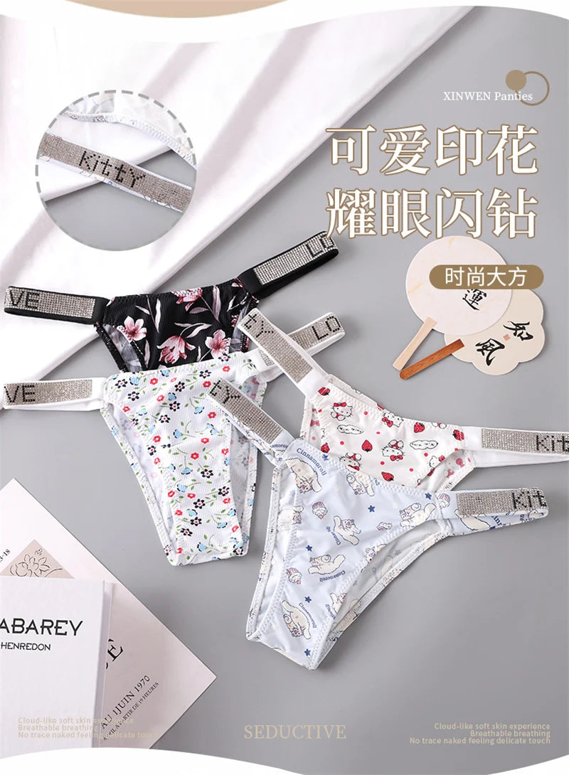 Sexy Thong Hello Kitty Panties Kawaii Cute Cartoon Underwear Women Ice Silk Briefs Girl Gift Underpants