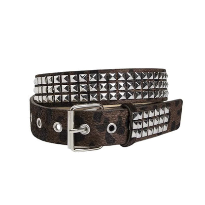 Punk Pink Fur Rivets For Women's Belt Hip Hop Y2k Girls Jeans Accessories Girdle Goth Retro Brown Pin Buckle Pu Waistband