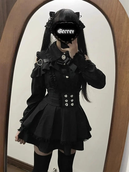 Gothic Women's Clothing Shirt Long Sleeve Lolita Blouse Japanese Bow Tie Sweet Cute Tops Design Streetwear Y2k Retro Blouse New