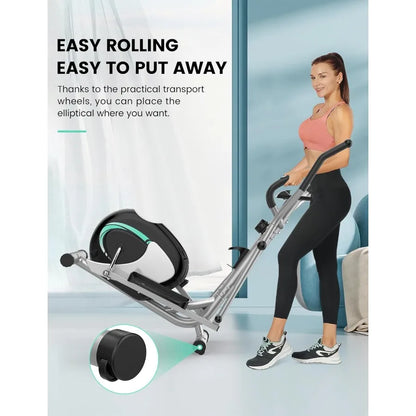 Elliptical Machine for Home Hyper-Quiet Elliptical Exercise Machine Compact Elliptical Trainer w/8 Levels Adjustable Resistance