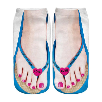 1 Pair 3D Printing Pattern Flip Flop Socks Funny Socks for Women Flip-flop Ankle Socks Low Cut Floor Socks Hosiery Novelty Gifts