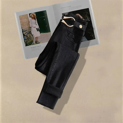 2026 Spring Autumn New Vintage Jeans Matching Set Women's Korean Elegant Fake Two Piece Knit Sweater+High Waist Denim Pants Suit