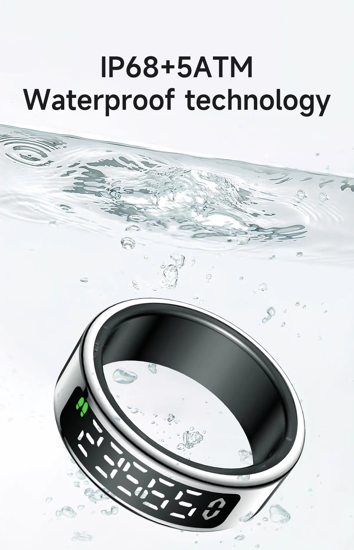 Smart Ring + Case Display Screen Touch Health Monitor Gesture Swipe Video/Brush Tiktok 5ATM Waterproof Smartring for Men Women
