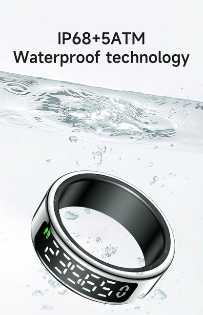 Smart Ring + Case Display Screen Touch Health Monitor Gesture Swipe Video/Brush Tiktok 5ATM Waterproof Smartring for Men Women