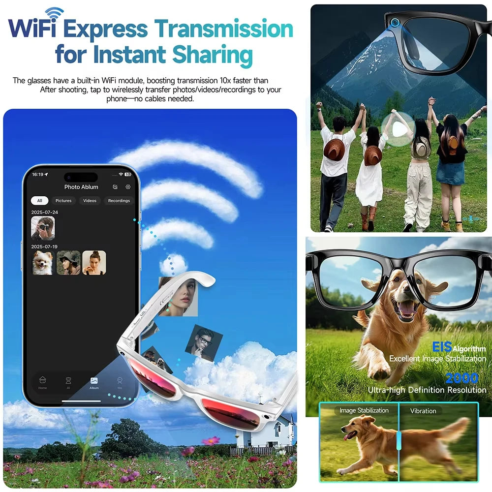 8MP HD Camera Smart Glasses Color-Changing AI Real-time Translation BT Call Music Play Photo Video Record Sunglasses Men Women