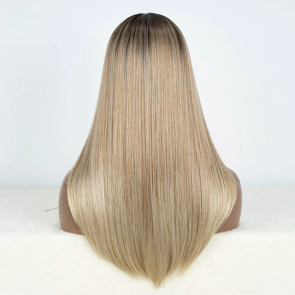 Synthetic Lace Front Wigs Long Bob Straight Wig Brown Blonde Black Color 22" Hair For Women Lace Wig Heat Resistant Cosplay Wigs