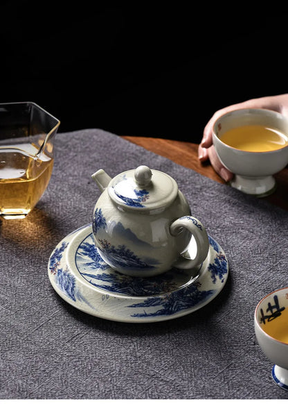 200ML Chinese Ceramic Teapot Ru Kiln Ice Crack Glaze Can Raise Tea Kettle Handmade Porcelain Teaware Household Tea Pots