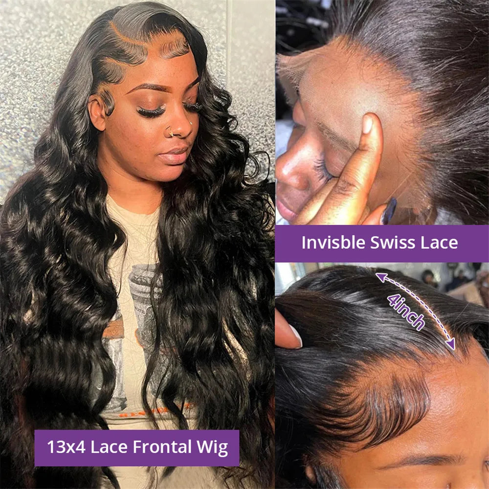 250 Density Body Wave 13x6 HD Transparent Lace Front Human Hair Wig 13x4 Lace Frontal Wigs 30 40 Inch 360 Pre Plucked Lace Wig