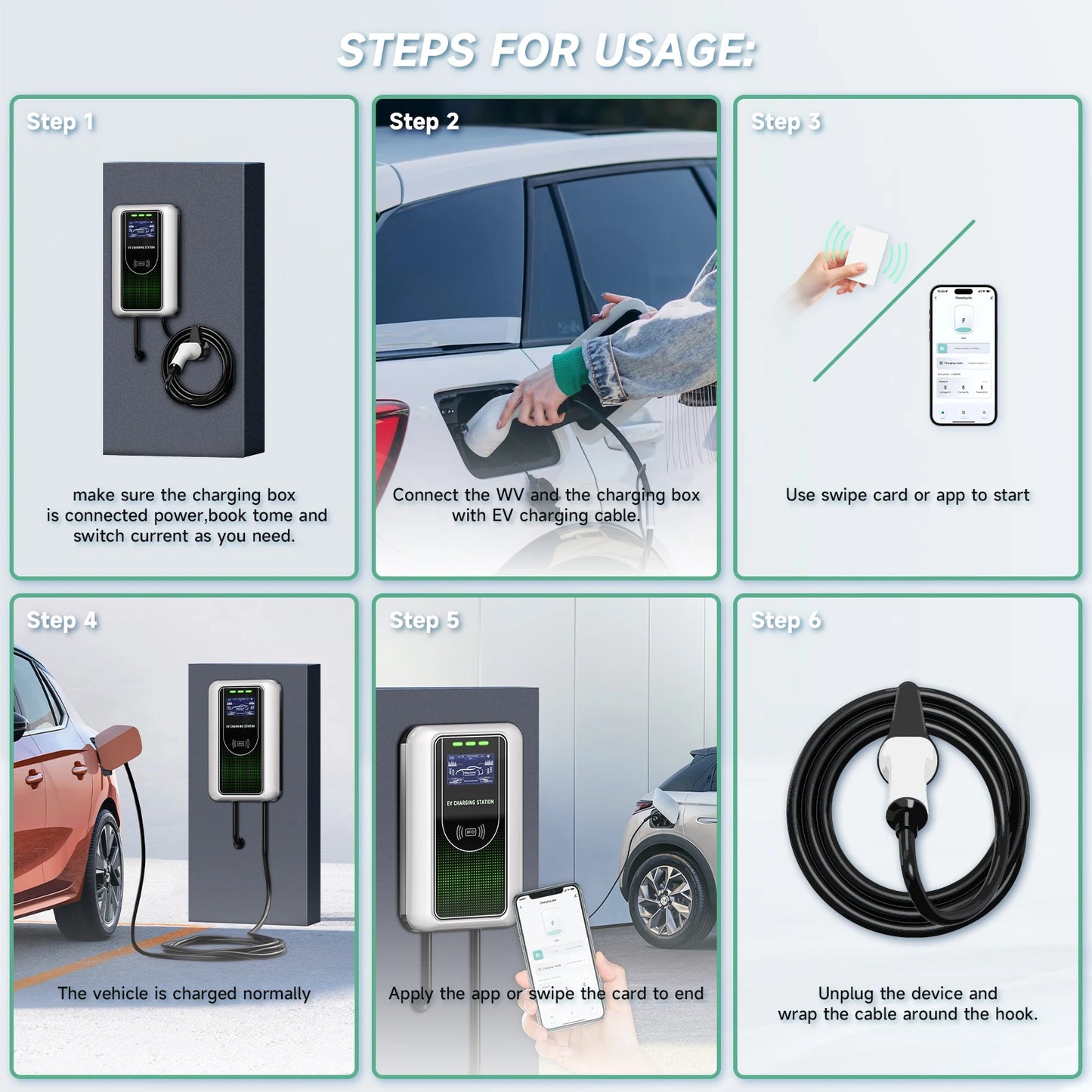 AFYEEV Type2 EV Charger 32A 7.6KW Charging Station Car Charger 11KW 22KW 3Phase EVSE Wallbox APP Bluetooth WiFi Remote Control