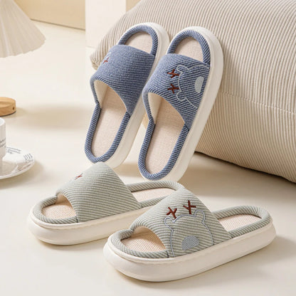 Linen Platform Women's Slippers Home Flats Summer Luxury Designer Woman Shoes New Open-Toe Casual Indoor Slides Non-Slip Unisex